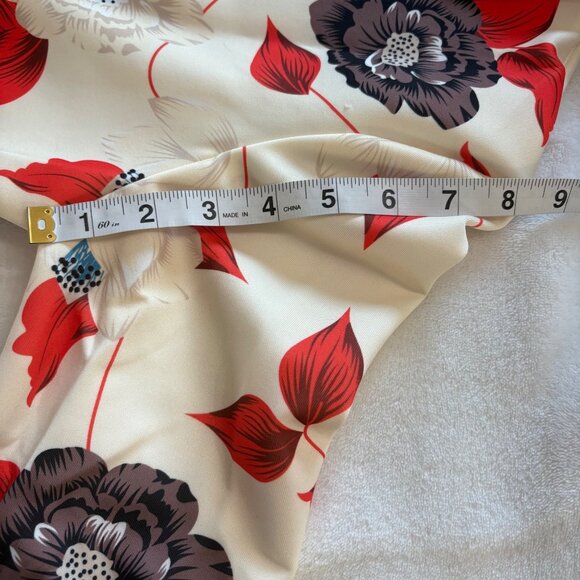 Floral Print Womens Blazer Open Front Jacket Small Lightweight Red Cream & Black - Picture 9 of 13